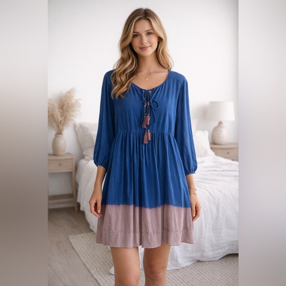 Anthropologie Dresses & Skirts - Anthropologie | Holding Horses Blue Boho Ombré Peasant Dress with Tassel Ties